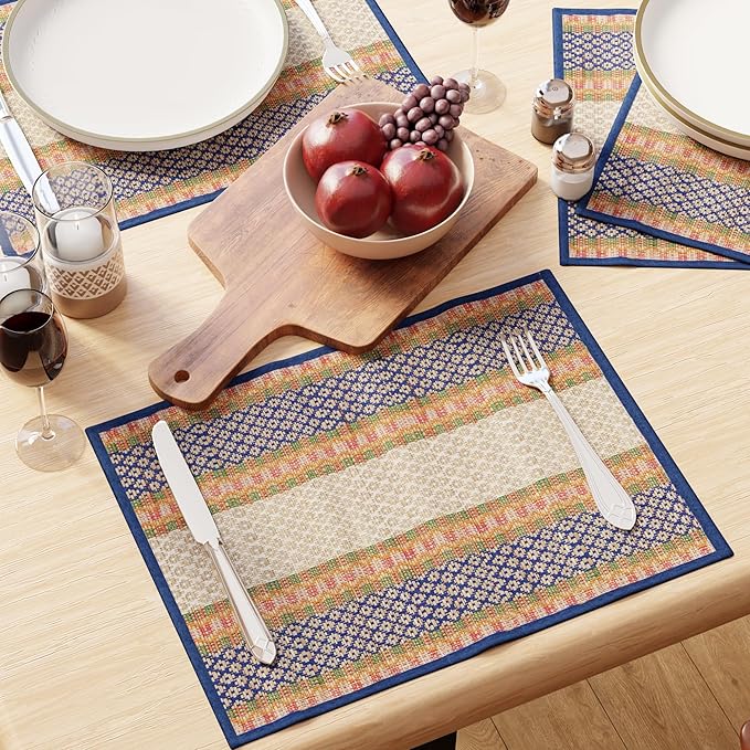 Encasa XO Woven Blue Placemats Set of 4 – 12" x 17" | Handwoven Madurkathi Grass Table mats for Dining Table, Kitchen & Outdoor Decor | Durable & Heat‑Resistant