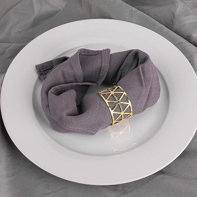 12PCS-LUNEY Gold Napkin Rings Set of 12 Metal Napkin Holder - Image 4