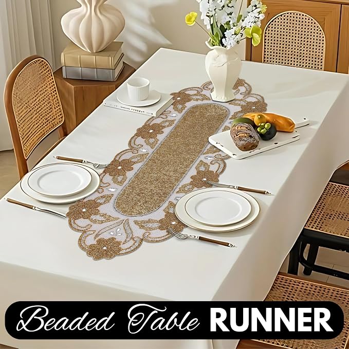 Elegant 36" Gold Beaded Table Runner – Handmade Decorative Beads Runner - Image 2