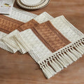Macrame Style Bicolor Stitching Table Runner 14x60in Caramel | Woven Boho Table by ZEEMARTONLINE