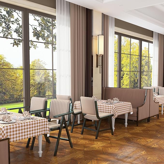 misaya Rectangle Waterproof Vinyl Table Cloth, Buffalo Flannel Backed Tablecloth, Wipeable Plastic Table Cover for Dinner, Kitchen, Outdoor (52" x 70", Brown and White)