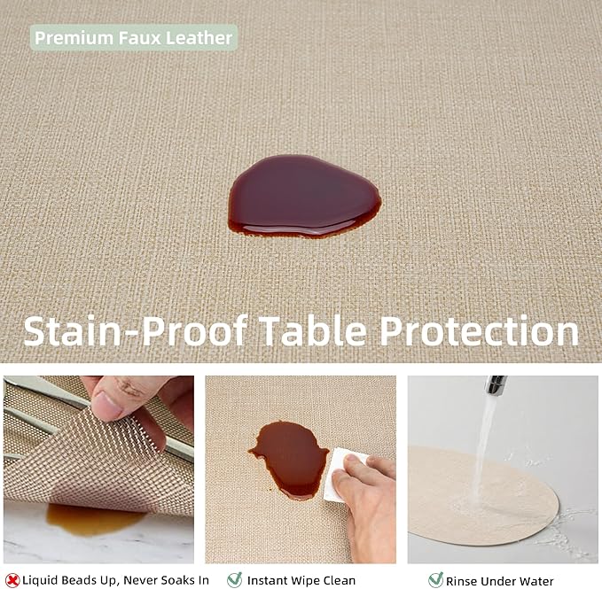 Oval Placemats for Dining Table Set of 4, Washable Leather Table Mats, Waterproof Heat-Resistant Non-Slip Kitchen Placemats, Simple Style Oval Design