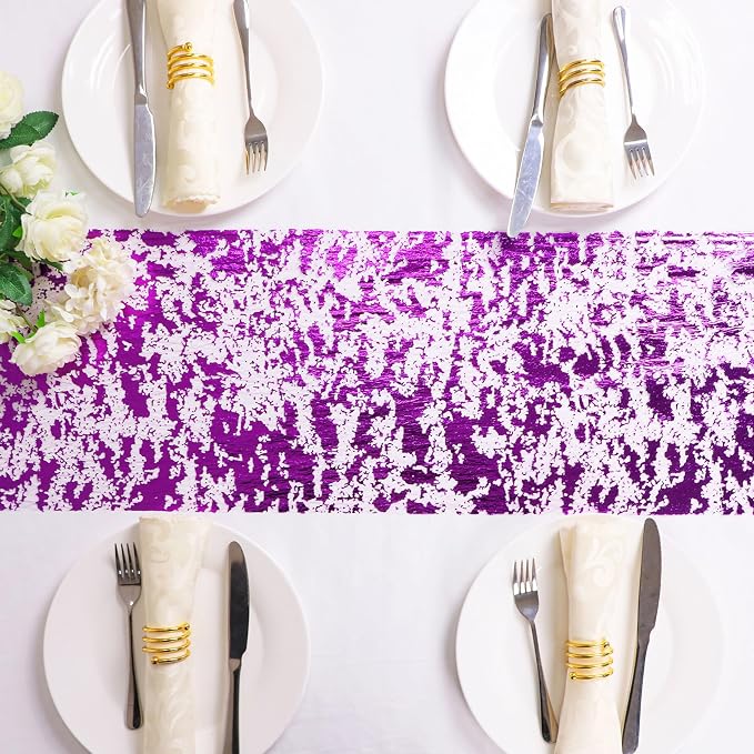 Snowkingdom Purple Table Runner, Sequin Glitter Foil Metallic Thin Mesh Runners - Image 6
