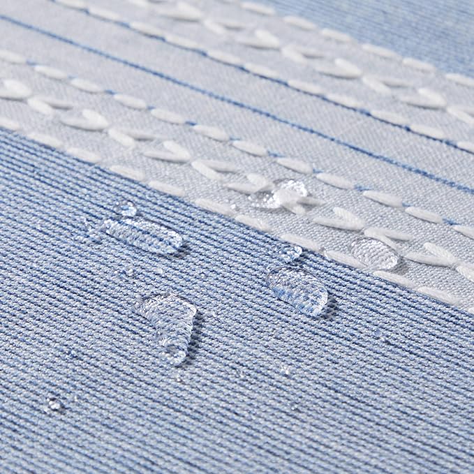 ZeeMart Contrast Linen Table Cloth Rectangle Table Cloths 60x84 Inch Mid-Stripe Blue, Farmhouse Style Heavy Weight Dusty Blue Tablecloth, Water Resistant Burlap Tablecloths
