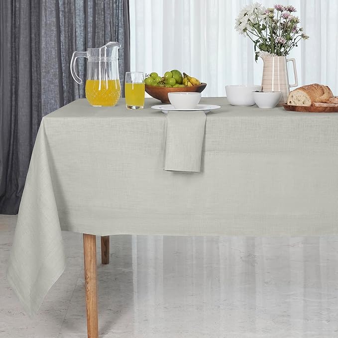 D'Moksha Homes Linen Tablecloth 60 x 102 Inch - 100% Pure Linen Silver Grey Table Cloth for Rectangle Tables - Machine Washable Cloth Tablecloth for Spring, Easter