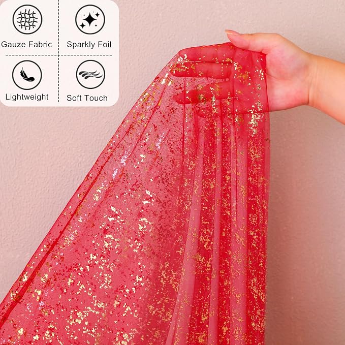 Snowkingdom Red Gold Table Runner Gauze 10FT Sparkly Sequin Glitter Sheer - Image 5
