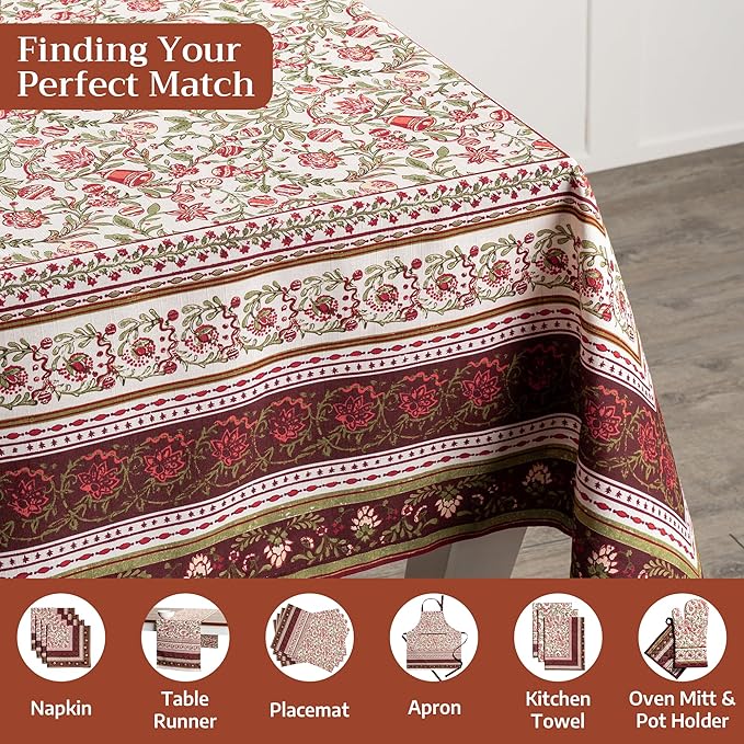 Maison d' Hermine Table Cloth Rectangle Table 100% Cotton 70 x 90 Inches Fall Tablecloth Reusable Everyday Use for Thanksgiving Christmas Decorations Dining Farmhouse Party (Reveillon Au Jardin)