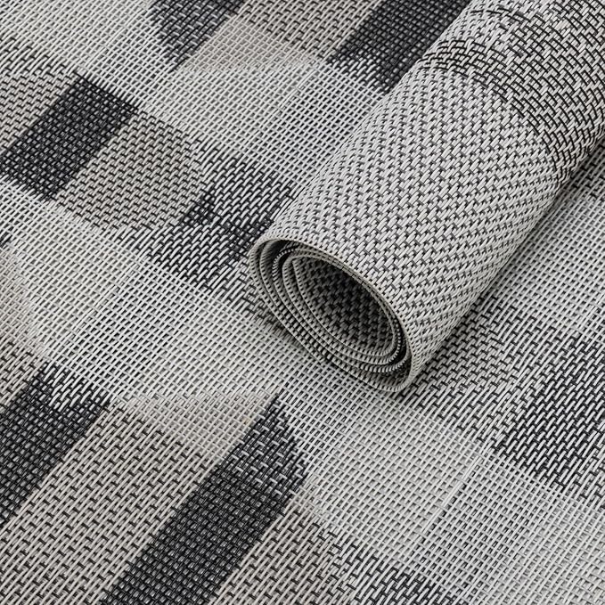 Winknowl Placemats Set of 6, Heat Resistant Stain Resistant Woven Vinyl Insulation Place mats, Durable Washable Elegant Table Mats for Kitchen Dining Table Decor (Geometric Gray)