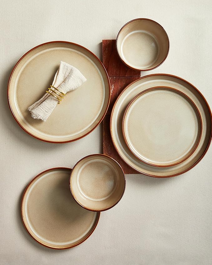Dinnerware Set for 4, Ceramic Dish Sets, Plate and Bowl Set, Microwave & Dishwasher Safe Dishware Set, Chip & Scratch Resistant Dinner Set, No Two Are Alike, Amber Brown