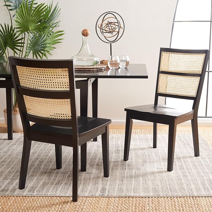 SAFAVIEH Home Collection Toril Coastal Black/Natural Dining Chair Set of 2