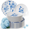 Trendables Disposable Plates For Party Supplies | Blue Floral Plastic Plates For Wedding 40 Pcs - 20 X 8 & 20 X 10 Dinner Plate Sets | Floral Plate Set Disposable Plastic Dinnerware Sets