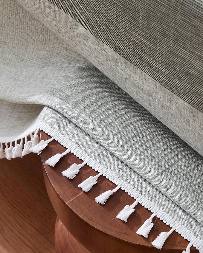 ZeeMart Contrast Linen Round Tablecloth 52 Inch Mid-Stripe Grey, Farmhouse Style Round Table Cloth Heavy Weight Grey Tablecloths, Water Resistant Burlap Table Cloths