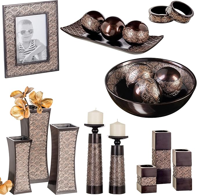 Creative Scents Dublin Brown Napkin Rings Set of 6 - Elegant Dining Table Decor Napkin Holder Rings - Rustic Table Setting Decorations for Thanksgiving, Fall, Holiday Dinner - Table Decor