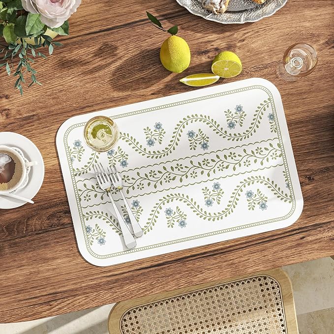 ISAENNE Rectangular Placemats Set of 6,Floral PVC Placemats, Waterproof and Heat-Resistant Place Mats,Decoration for Kitchen, Dining, Parties, Holiday,12"*17"