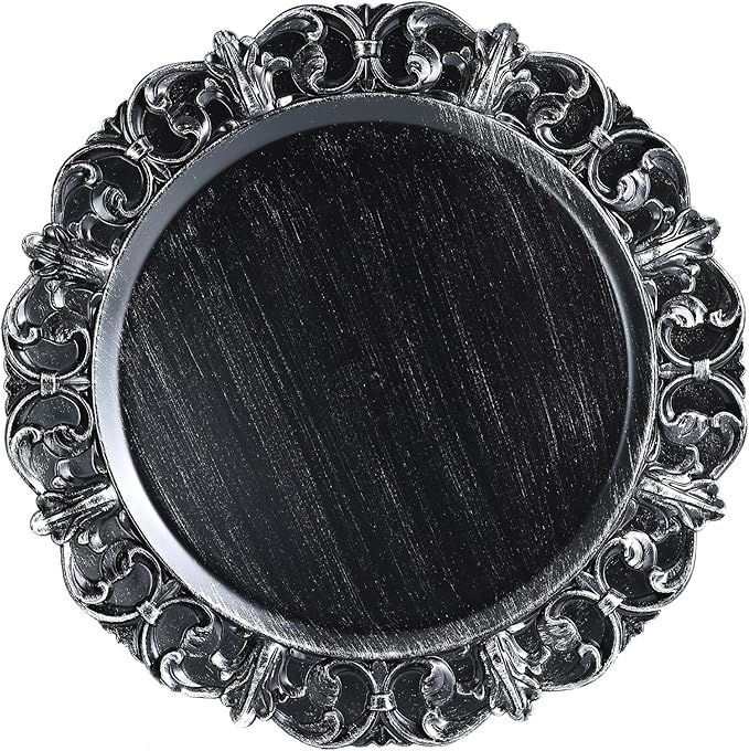 Black Charger Plates Set of 6, Decorative Table Plastic Chargers for Dinner Plates, Party, Wedding, Thanksgiving, Christmas, 11B