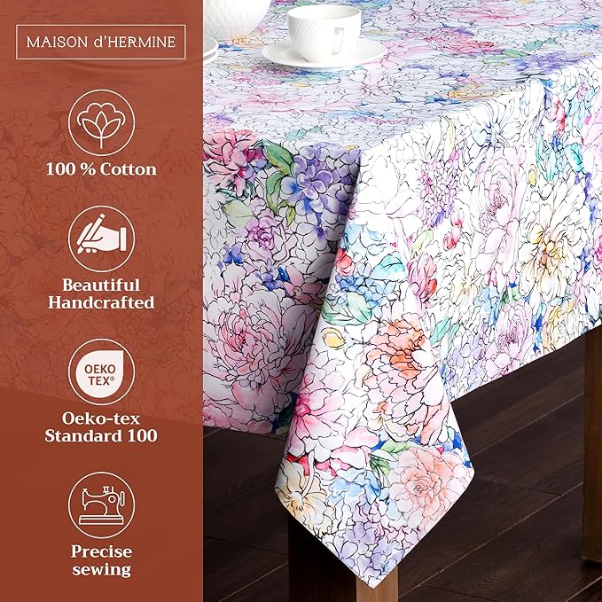 Maison d' Hermine Table Cloth Rectangle Table 100% Cotton 60 x 90 Inches Tablecloth Reusable Decorative for Dining Room Farmhouse Home Valentines Day Decorations Spring Summer - Floral Love