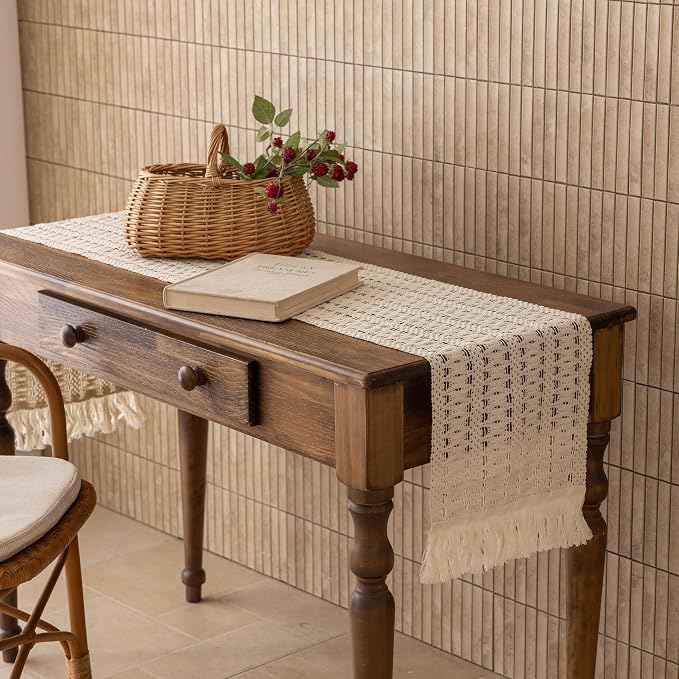 Keketoarrange Boho Macrame Table Runner 12x108 Inch | Woven Burlap Rustic - Image 4