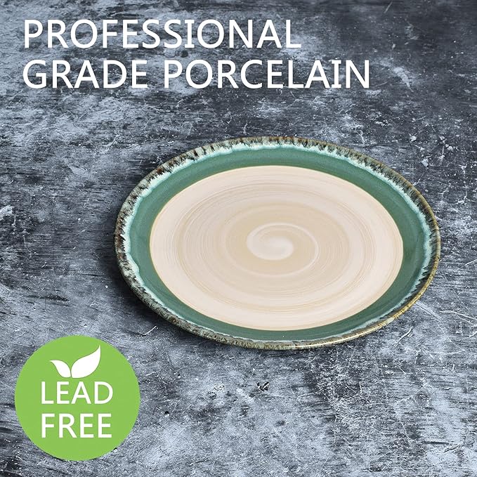 Bosmarlin Stoneware Dinner Plates, 10.5 inches, Set of 4 for Salad, Pasta, Dessert, Microwave and Dishwasher Safe (Green, 10.5 in)