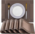 LEXMORE Placemats Set of 4 Vinyl/Plastic Woven Place Mats for Kitchen Table Indoor/Outdoor Washable Placemat Wipeable Dining Table Mats(Brown Cube)