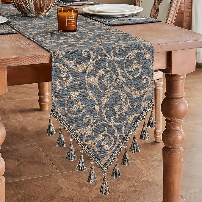 Loom and Mill Chenille Damask Table Runner 72 inches Long, 13x72 inch - Image 6