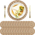Kochorie Set of 24 Round Woven Placemats 12 Inches Bulrush Placemats Natural Hand-Woven Boho Rattan Placemats Wicker Table Mats Farmhouse Weave Place Mats for Home Dining Table
