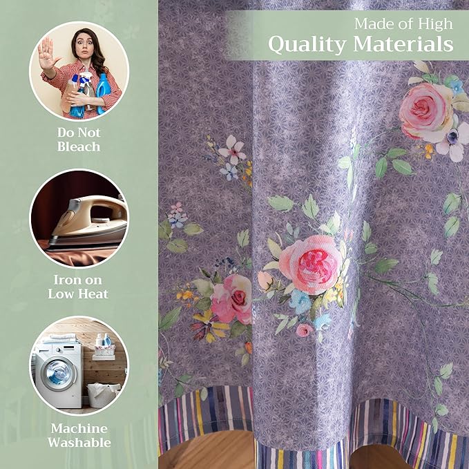 Maison d' Hermine Table Cloth Round Table 100% Cotton 69 Round Inches Tablecloth Reusable Decorative for Dining Room Home Valentines Day Decorations Spring Summer- Sweet Rose Lavender - Country Garden