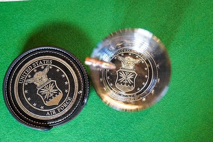 Air Force Leather Coaster Set - 4 Premium Coasters with Hot Stamped Foil USAF Logo - Air Force Gifts | USAF Leather Coasters