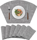 Round Table Placemats Set of 6, Faux Leather Wedge Shape Place Mats Heat Resistant Wipeable Washable Table Mats for Dining Outdoor Indoor, Gray