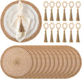 24 Pcs 15'' Burlap Boho Woven Placemat Wood Bead Napkin Rings by Gandeer