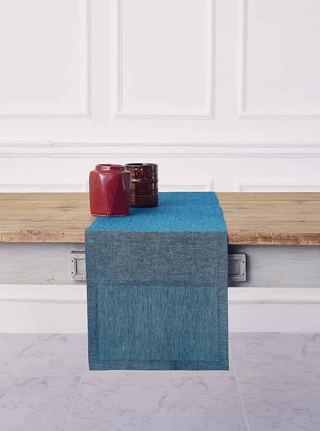 Solino Home 100% Pure Linen Dining Table Runner Teal, Athena 14 x 132 in | - Image 2