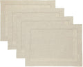 Solino Home Linen Placemats Set of 4 - Classic Hemstitch Natural Placemats 14 x 19 Inch - 100% Pure Linen Table Mats for Spring, Easter