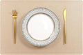 Set of 6 Faux Leather Placemats, PU Table Mats, Waterproof, Stain Resistant, Heat Resistant, Easy to Clean for Kitchen Dining Table,Conference Table C Gold Rectangle