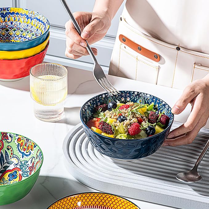 HENXFEN LEAD Ceramic Cereal, Soup Bowls Set of 6-25 Oz Porcelain Serving Bowls - Image 7
