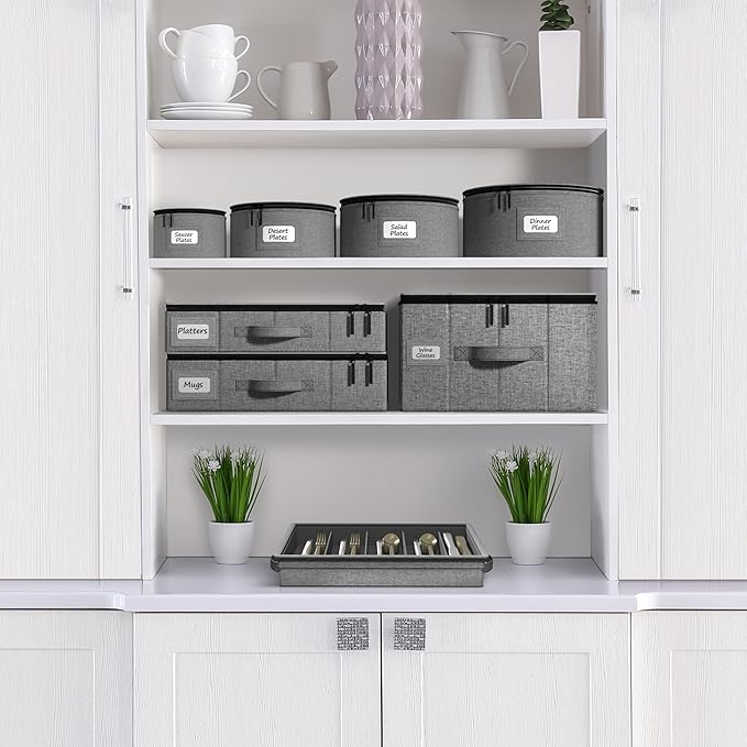 Sorbus China Storage Containers - Hard Shell, Handles & Felt Dividers - Serving Platter Storage Rack & Organizer - Christmas Platter Storage