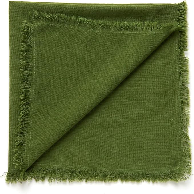 ACCENTHOME Olive Green Cotton Linen Napkin Set of 6 - 18x18 inch Dinner Napkins - Washable Soft Premium Hotel Quality Reusable Napkins Perfect for Family Dinners, Weddings & Everyday Use