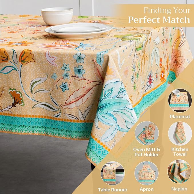 Maison d' Hermine Table Cloth Rectangle Table 100% Cotton 60 x 90 Inches Tablecloth Reusable Decorative for Dining Room Farmhouse Home Valentines Day Decorations Spring Summer - Luxury Loft - Peach
