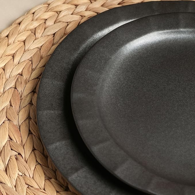 Stone Lain Oasis 4-Piece Salad Plate Set Stoneware, Black