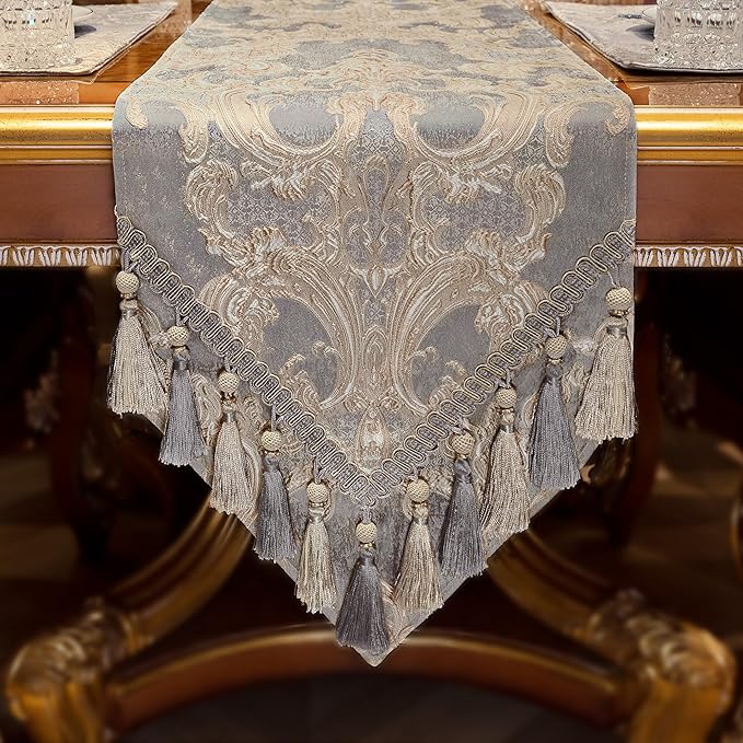 Loom and Mill Luxury Jacquard Damask Table Runner 120 Inches Long, 13x120 in - Image 3