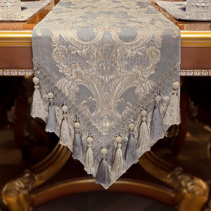 Loom and Mill Luxury Jacquard Damask Table Runner 60 Inches Long, 13x60 inch - Image 3