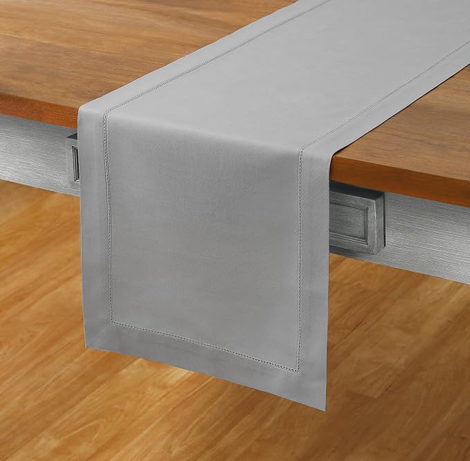 Solino Home Cotton Linen Table Runner Light Grey Hemstitch, 14 x 120 in | - Image 2