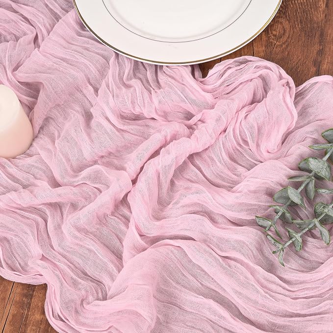 Pesonlook Cheesecloth Table Runner Light Pink, 20 Pack 17.7x108 inch, Long | - Image 9