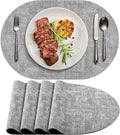 Placemats for Dining Table Set of 4 Non-Slip, Heat Resistant Oval Leather Placemat Double Layer, Waterproof Table Mats Easy to Clean for Kitchen Dining Room Coffee Office Table, Grey