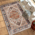 HOMCOM Washable Area Rug, 8'x10' Vintage Indoor Distressed Carpet, Retro Floor Cover Foldable, Floral Print Mat for Living Room, Bedroom, Dining Room, Tawny Brown