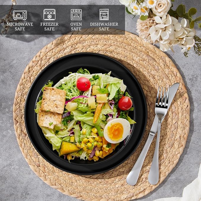 E-far Pasta Bowls Set of 6, 35oz Large Salad Bowl Plate - Image 7