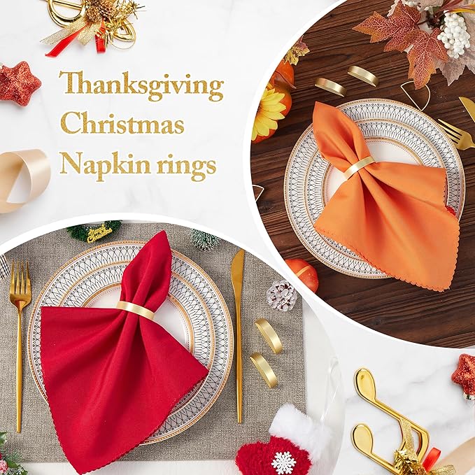Gold Napkin Rings Set of 24, Stainless Steel Metal Gold Napkin Holder, Fall Thanksgiving Christmas Easter Napkins Rings for Table Decor Wedding, Banquet, Party