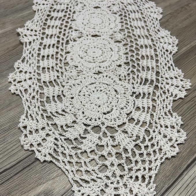 Phantomon Oval Lace Table Runner Doilies Floral Table Scarf Furniture Cloth - Image 3