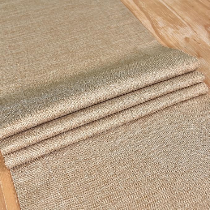 NEWISHER Farmhouse Rustic Faux Linen Solid Flaxen Table Runner 13x60inch | - Image 5