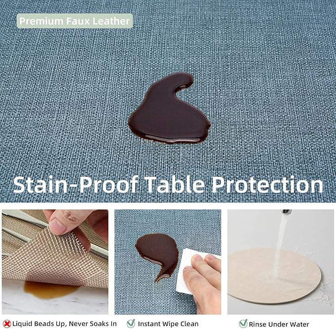 Round Wipeable Placemats Set of 4 – Faux Leather Round Table Mats, Waterproof & Washable Vinyl Placemats, Circle Design for Dining Table Decor– Charcoal Blue