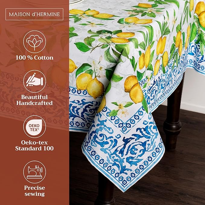 Maison d' Hermine Table Cloth Rectangle Table 100% Cotton 70 x 108 Inches Tablecloth Reusable Decorative for Dining Room Farmhouse Home Valentines Day Decorations Spring Summer - Cedrat