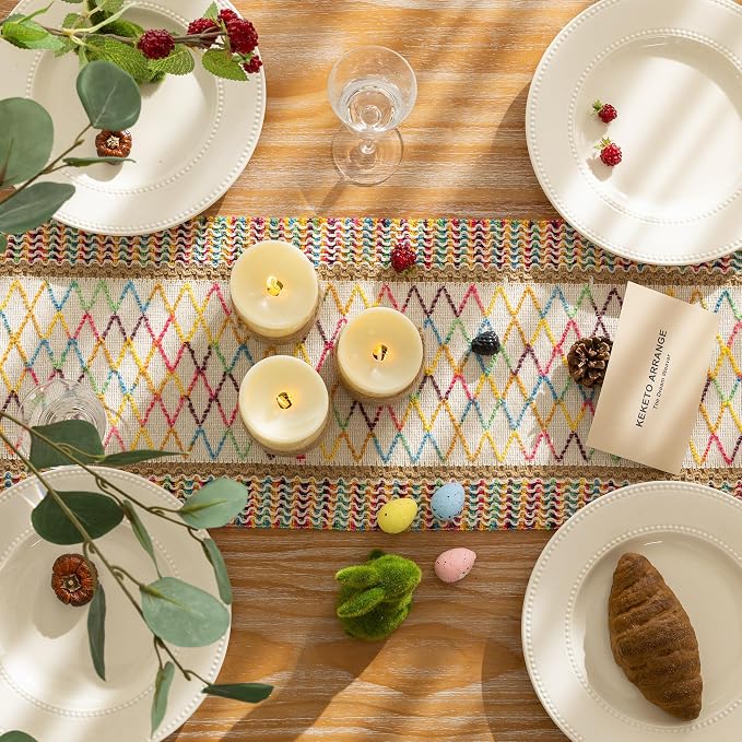 Keketoarrange Boho Macrame Table Runner 12x48 Inch | Woven Burlap Rustic Runner - Image 3